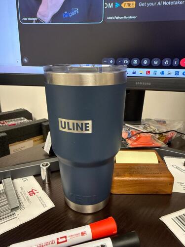 YETI Rambler 30 oz Navy Blue Stainless Steel Tumbler, ULINE Branding, Clear Lid